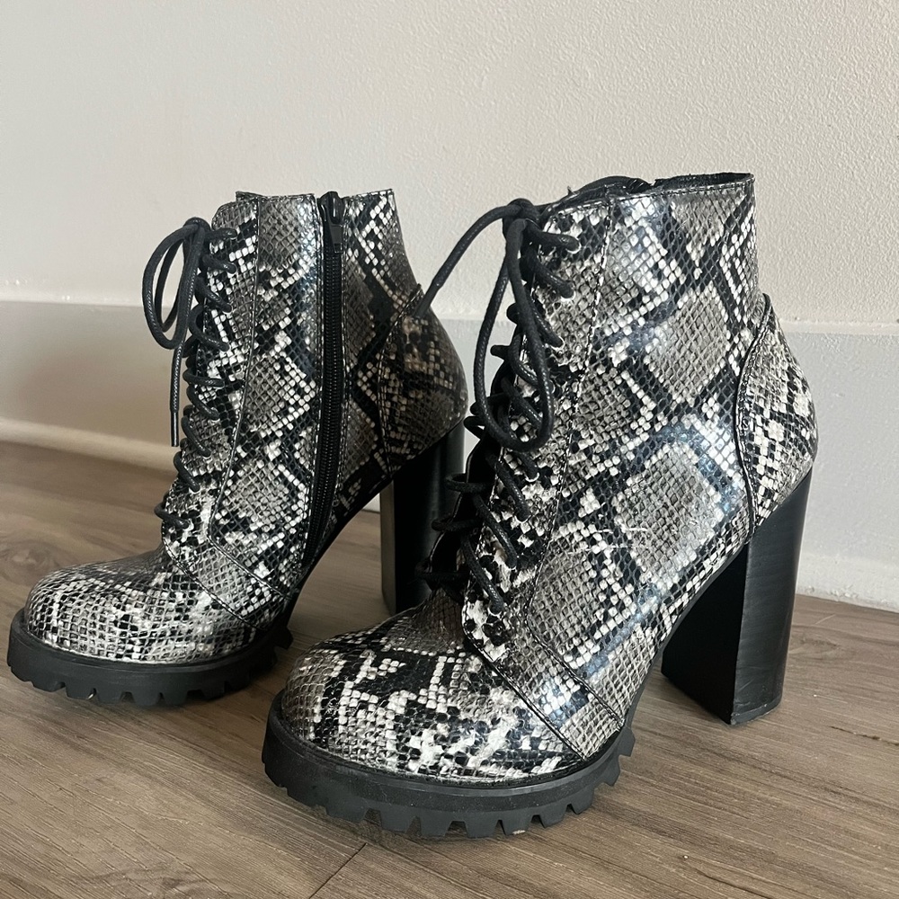Snakeskin heeled booties